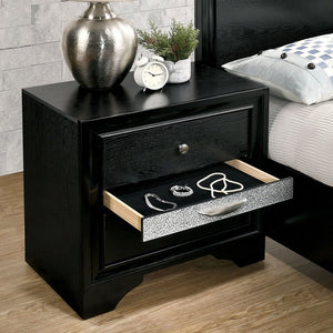English Elm Contemporary gleaming bedside nightstand with silver accents, dovetail jewelry drawer and nickel knob, 26"H compact design Black 30 L x 20 W x 30 H B011P145826