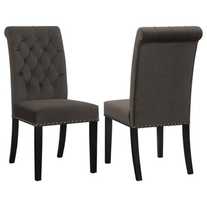 English Elm Brown Velvet Tufted Side Chairs (Set of 2) Rustic Espresso Rubberwood Frame, Button Tufting & Nailhead Trim B062P145441