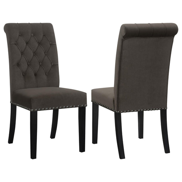 English Elm Brown Velvet Tufted Side Chairs (Set of 2) Rustic Espresso Rubberwood Frame, Button Tufting & Nailhead Trim B062P145441