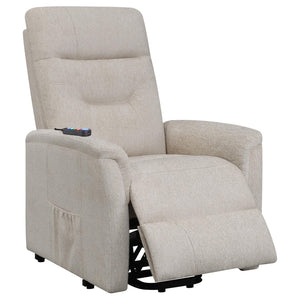 English Elm Beige Power Lift Recliner Chair with Memory Foam, Plush Chenille Upholstery, Storage Pocket & 375lb Capacity B062P145449