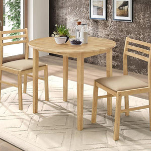 English Elm Natural 3-Piece Drop-Leaf Dining Set in Tan Upholstery — Compact Asian Tropical Wood Bistro Charm B062P145452