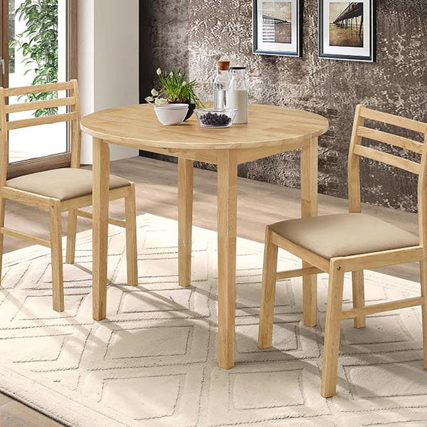 English Elm Natural 3-Piece Drop-Leaf Dining Set in Tan Upholstery — Compact Asian Tropical Wood Bistro Charm B062P145452