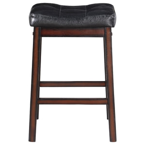 English Elm Black Upholstered Counter Height Stools Set of 2 — Tufted Cushioned Seats, Curved Backs, Cappuccino Finish, Durable PU B062P145590