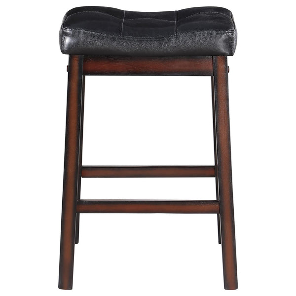 English Elm Black Upholstered Counter Height Stools Set of 2 — Tufted Cushioned Seats, Curved Backs, Cappuccino Finish, Durable PU B062P145590