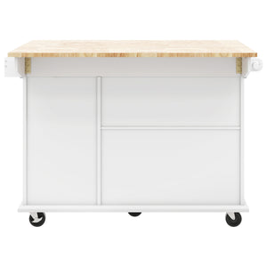 English Elm Kitchen Island With Drop Leaf, 53.9" Width Rolling Kitchen Cart On Wheels With Internal Storage Rack and 3 Tier Pull Out Cabinet Organizer, Kitchen Storage Cart With Spice Rack, Towel Rack (White)