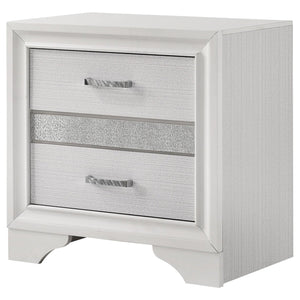 English Elm White Glam Nightstand with 2 Drawers, Hidden Felt-Lined Jewelry Tray, Crystal Pulls & Metallic Finish B062P145596