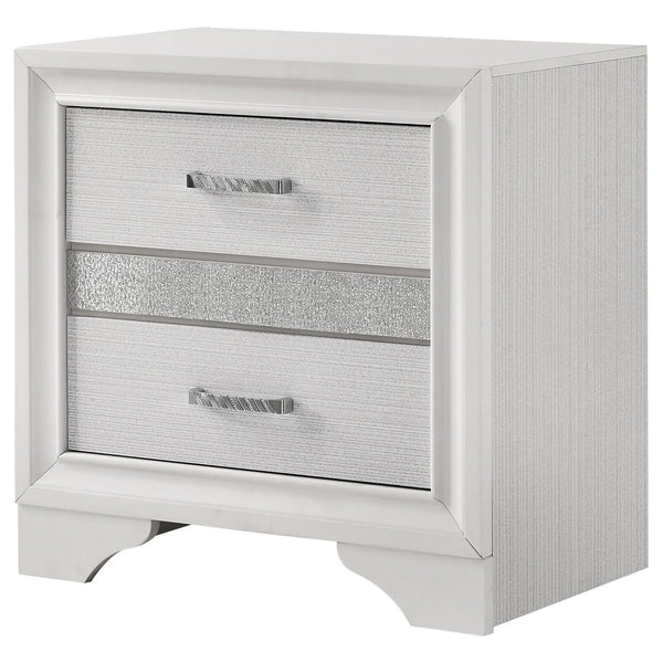 English Elm White Glam Nightstand with 2 Drawers, Hidden Felt-Lined Jewelry Tray, Crystal Pulls & Metallic Finish B062P145596