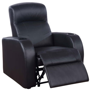 English Elm Black Top-Grain Leather Recliner with Dual Cup Holders, Pocket Coil Comfort & Modern Home Theater Style B062P145437
