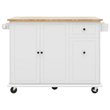 English Elm Kitchen Island With Drop Leaf, 53.9" Width Rolling Kitchen Cart On Wheels With Internal Storage Rack and 3 Tier Pull Out Cabinet Organizer, Kitchen Storage Cart With Spice Rack, Towel Rack (White)