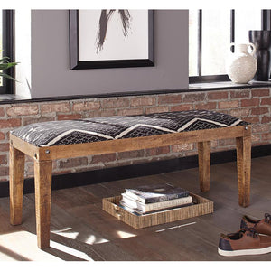 English Elm Black Mariah Upholstered Mango Wood Bench with Boho Black & White Cotton Seat, Rustic Entryway Charm B062P145573