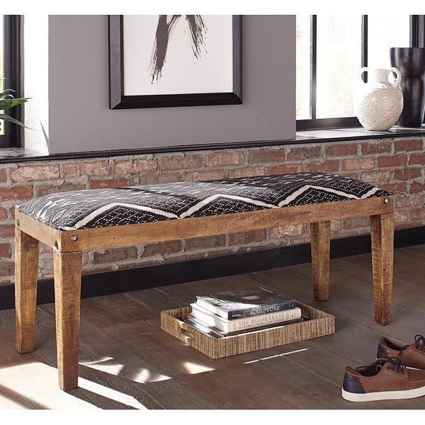 English Elm Black Mariah Upholstered Mango Wood Bench with Boho Black & White Cotton Seat, Rustic Entryway Charm B062P145573