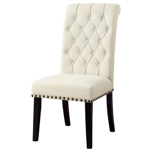English Elm Beige Tufted Side Chairs Set of 2 — Button-Tufted Linen Dining Chairs with Nailhead Trim & Rustic Espresso Legs B062P145442