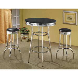 English Elm Black Werner Contemporary Round Bar Table with Glossy White Top, Chrome Base, Retro Bistro Style, 30" B062P145567