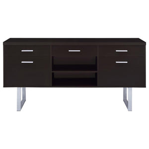 English Elm Cappuccino 5-Drawer Credenza with Open Shelving, Sleek Modern Profile, U-Shaped Metal Legs, Storage B062P145476