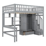 Hearth and Haven Rodriguez Full Size Loft Bed with Bookshelf, Desk and Wardrobe, Grey LT100669AAE