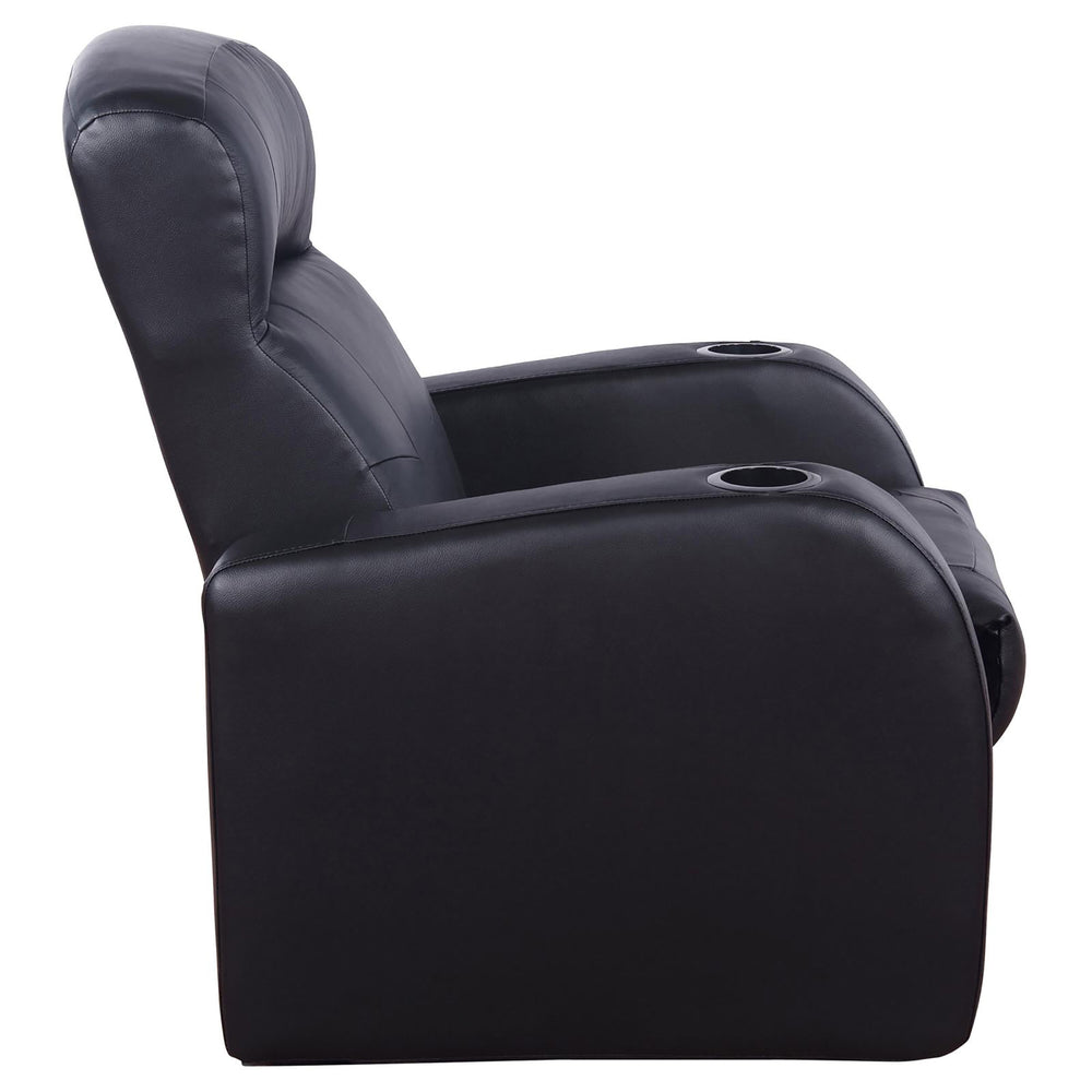 English Elm Black Top-Grain Leather Recliner with Dual Cup Holders, Pocket Coil Comfort & Modern Home Theater Style B062P145437