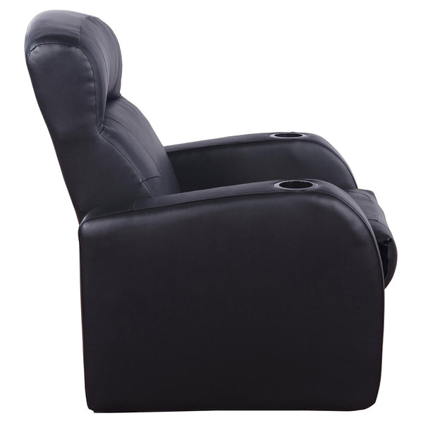 English Elm Black Top-Grain Leather Recliner with Dual Cup Holders, Pocket Coil Comfort & Modern Home Theater Style B062P145437