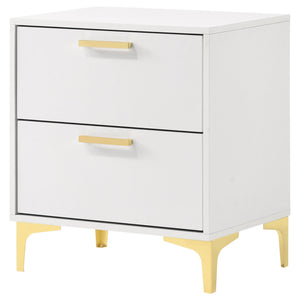 English Elm White White and Gold 2-Drawer Rectangular Nightstand with Gold Accents Mid-Century Glam Storage B062P145600