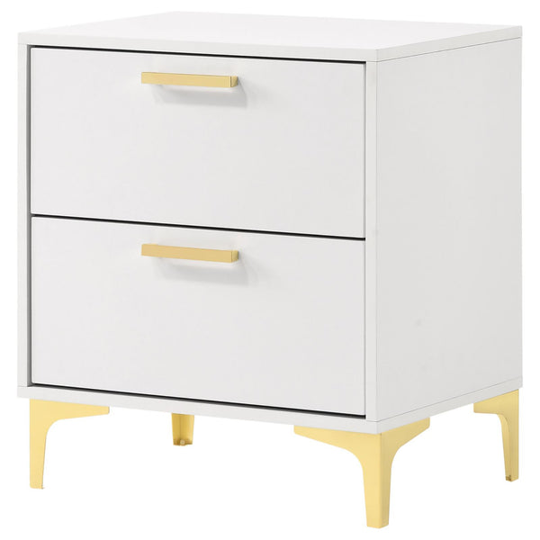 English Elm White White and Gold 2-Drawer Rectangular Nightstand with Gold Accents Mid-Century Glam Storage B062P145600