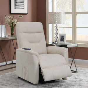 English Elm Beige Power Lift Recliner Chair with Memory Foam, Plush Chenille Upholstery, Storage Pocket & 375lb Capacity B062P145449