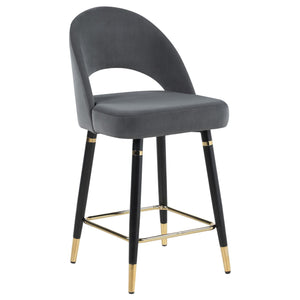 English Elm Grey Velvet Counter Height Stools Set of 2 with Gold Accent Legs, Plush Cushioned Open-Back Design B062P145580