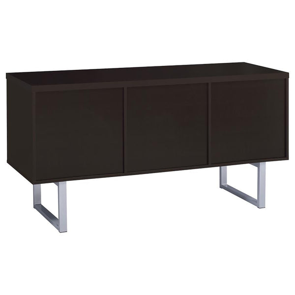 English Elm Cappuccino 5-Drawer Credenza with Open Shelving, Sleek Modern Profile, U-Shaped Metal Legs, Storage B062P145476