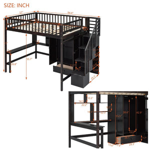 English Elm Full Size Kids Loft Bed with Integrated Desk Bookshelf Wardrobe and Storage Drawers Espresso LT100669AAP