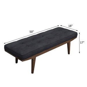 English Elm Grey Mid-Century Tufted Bench with Oak Frame, 50" Retro Tapered Legs and Button-Top Gray Seat B062P145488