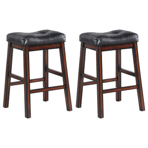 English Elm Black Upholstered Counter Height Stools Set of 2 — Tufted Cushioned Seats, Curved Backs, Cappuccino Finish, Durable PU B062P145590
