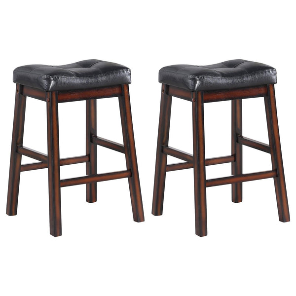English Elm Black Upholstered Counter Height Stools Set of 2 — Tufted Cushioned Seats, Curved Backs, Cappuccino Finish, Durable PU B062P145590