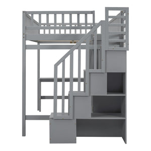 English Elm Full Size Kids Loft Bed with Integrated Desk Bookshelf Wardrobe and Storage Drawers Gray LT100669AAE