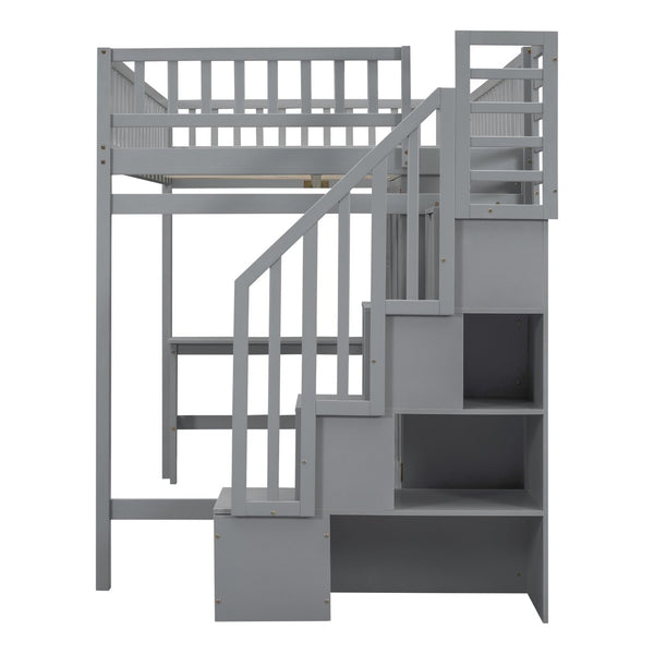English Elm Full Size Kids Loft Bed with Integrated Desk Bookshelf Wardrobe and Storage Drawers Gray LT100669AAE