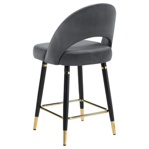 English Elm Grey Velvet Counter Height Stools Set of 2 with Gold Accent Legs, Plush Cushioned Open-Back Design B062P145580