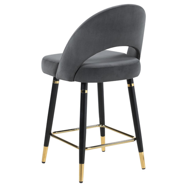 English Elm Grey Velvet Counter Height Stools Set of 2 with Gold Accent Legs, Plush Cushioned Open-Back Design B062P145580