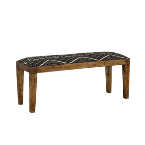 English Elm Black Mariah Upholstered Mango Wood Bench with Boho Black & White Cotton Seat, Rustic Entryway Charm B062P145573