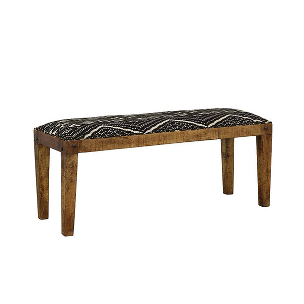 English Elm Black Mariah Upholstered Mango Wood Bench with Boho Black & White Cotton Seat, Rustic Entryway Charm B062P145573