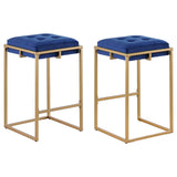 English Elm Blue and Gold Square Counter Height Stools (Set Of 2)