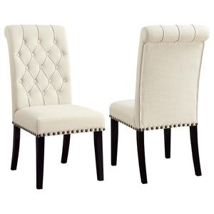 English Elm Beige Tufted Side Chairs Set of 2 — Button-Tufted Linen Dining Chairs with Nailhead Trim & Rustic Espresso Legs B062P145442