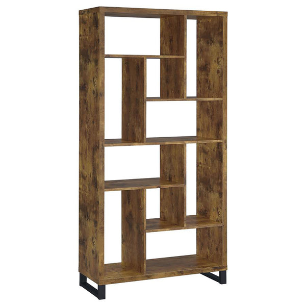 English Elm Antique Eaton Canyon 6-Tier Rectangular Bookcase in Nutmeg Finish — Rustic Metal Frame, 10 Shelves, 70.75" H B062P145466