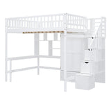 Hearth and Haven Rodriguez Full Size Loft Bed with Bookshelf, Desk and Wardrobe, White LT100669AAK