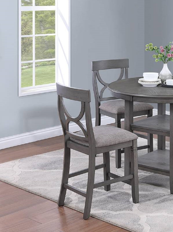 English Elm Counter Counter Height Dining Set with Oak Veneer Round Table, Padded Curve-Back Chairs & Storage Gray 48 L x 48 W x 16 H B011P145834