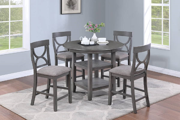 English Elm Counter Counter Height Dining Set with Oak Veneer Round Table, Padded Curve-Back Chairs & Storage Gray 48 L x 48 W x 16 H B011P145834