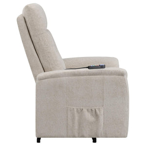 English Elm Beige Power Lift Recliner Chair with Memory Foam, Plush Chenille Upholstery, Storage Pocket & 375lb Capacity B062P145449