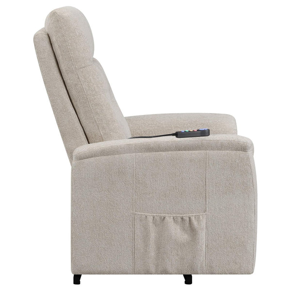 English Elm Beige Power Lift Recliner Chair with Memory Foam, Plush Chenille Upholstery, Storage Pocket & 375lb Capacity B062P145449