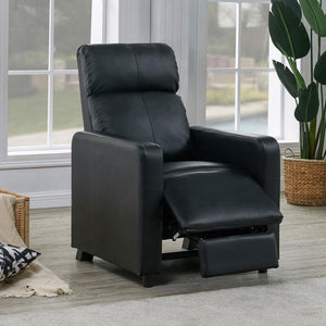 English Elm Black Upholstered Push-Back Recliner with Bonded Leather, Thin Track Arms & Theater-Style Comfort, Manual Recline B062P145564