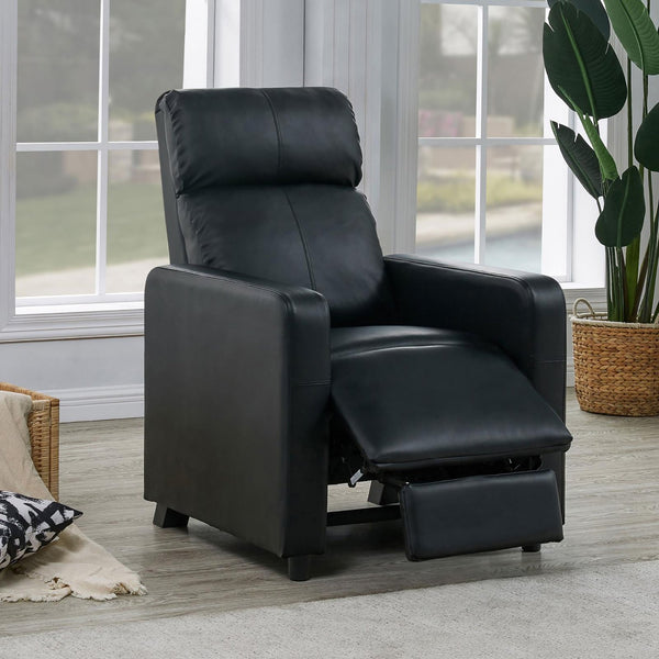 English Elm Black Upholstered Push-Back Recliner with Bonded Leather, Thin Track Arms & Theater-Style Comfort, Manual Recline B062P145564