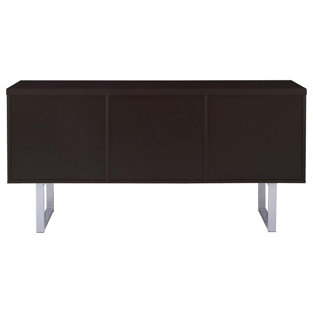 English Elm Cappuccino 5-Drawer Credenza with Open Shelving, Sleek Modern Profile, U-Shaped Metal Legs, Storage B062P145476