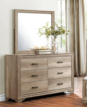 English Elm 1pc Natural Finish 6-Drawer Dresser with Black Metal Hardware, Rustic Contemporary Melamine, 58.5" x 16" x 36.5" B011P145832