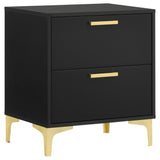 Modern Black and Gold 2-Drawer Nightstand with Glamorous Gold Accents and Industrial Legs - 21.75 x 15.75 x 24.75