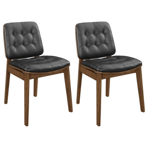 English Elm Black and Natural Walnut Tufted Back Side Chairs (Set Of 2)